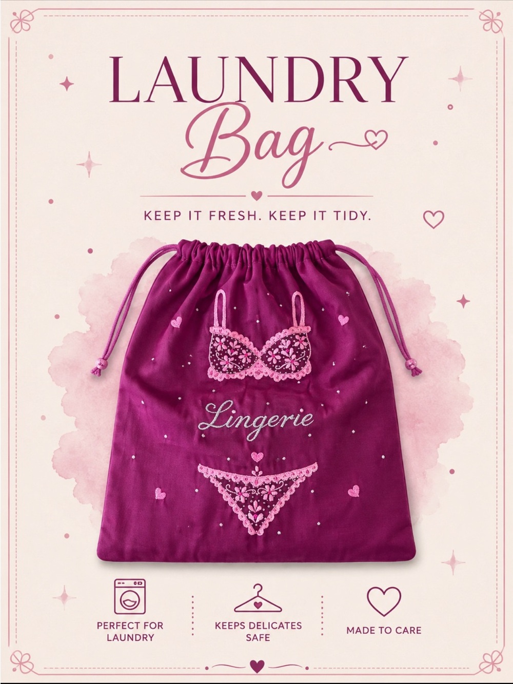 Elegant Pink Lingerie Travel Pouch.